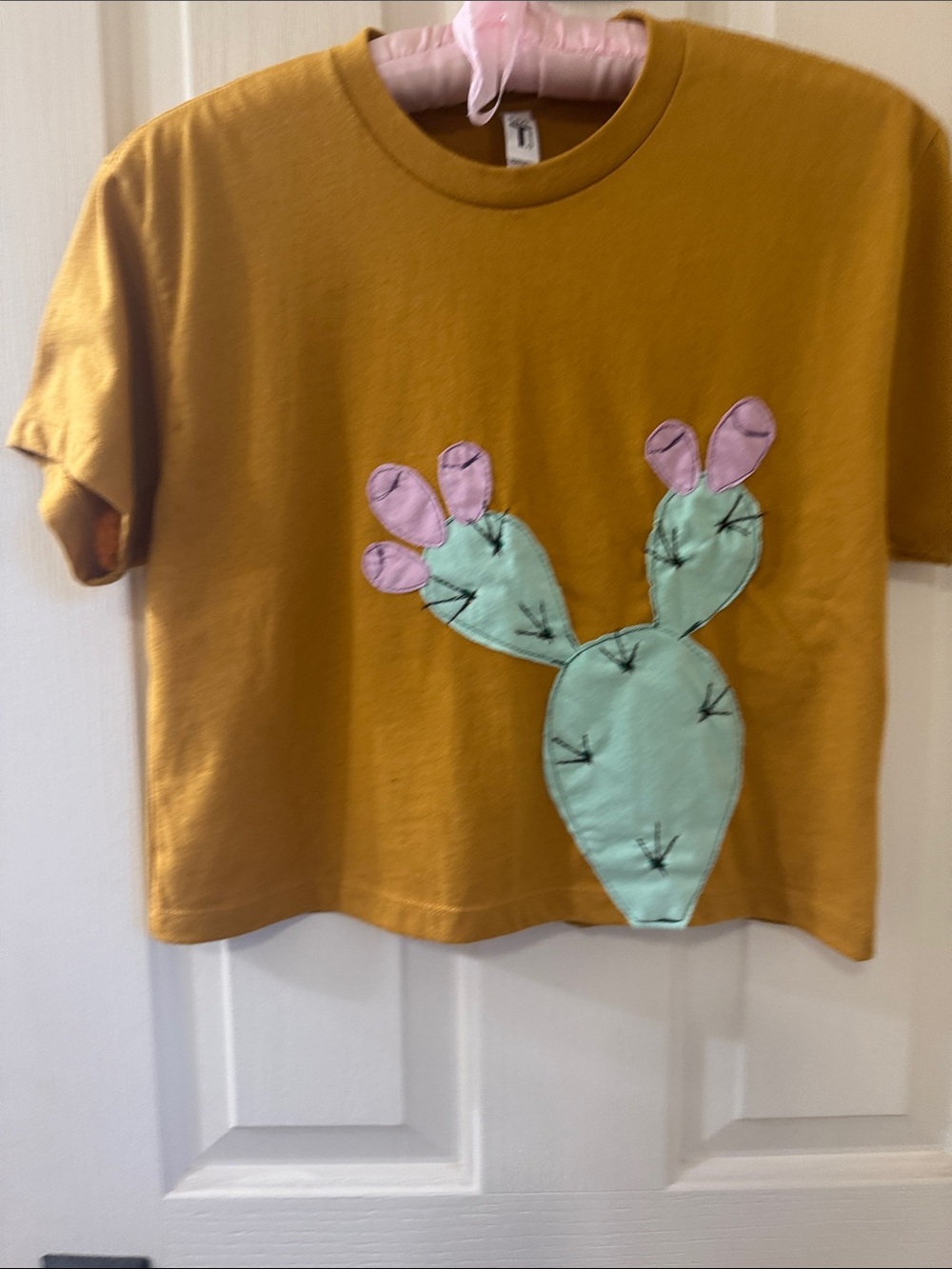 Mustard Short-Sleeve Tee with Mint Cactus Applique